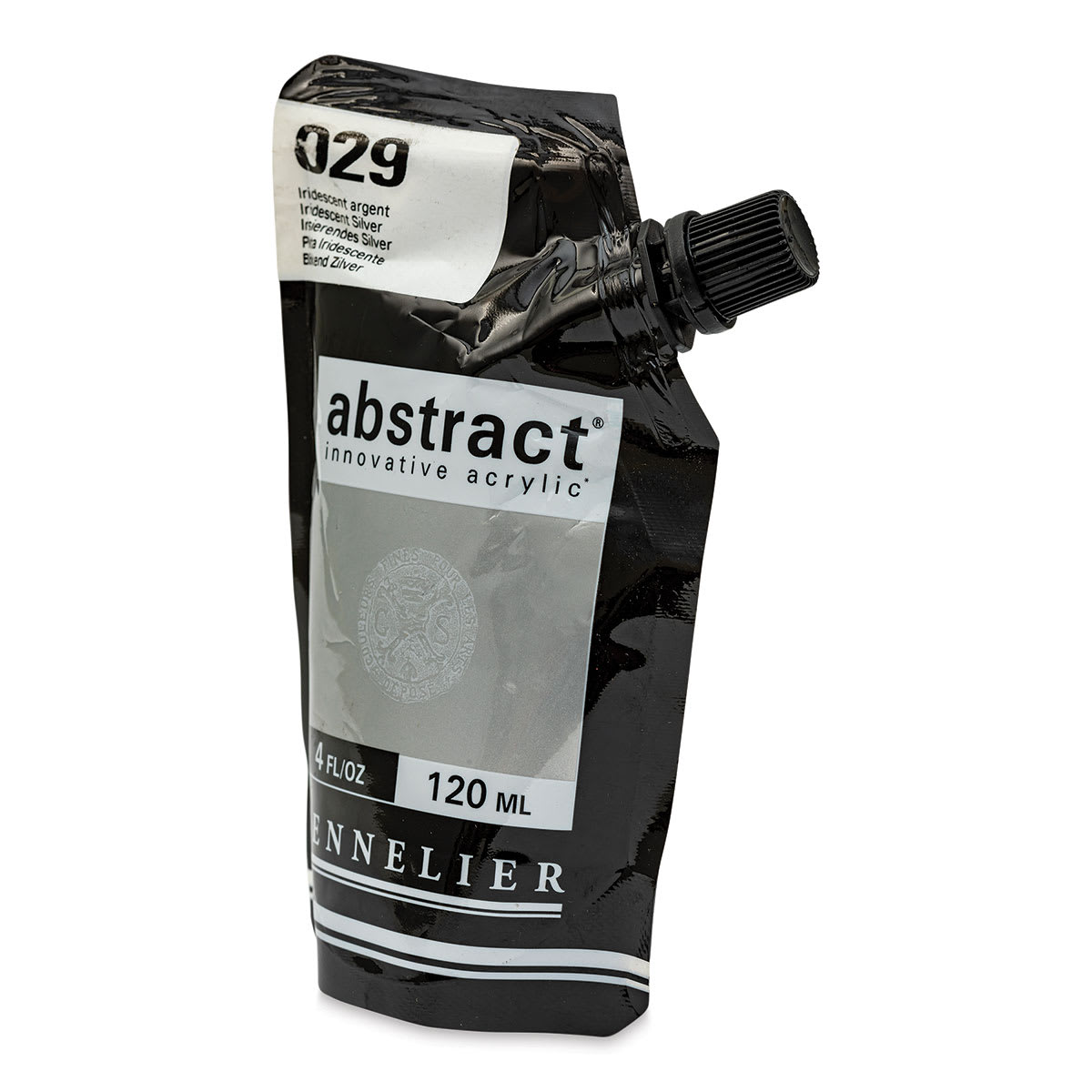 Sennelier Abstract Acrylic - Iridescent Silver, 120 ml pouch side view