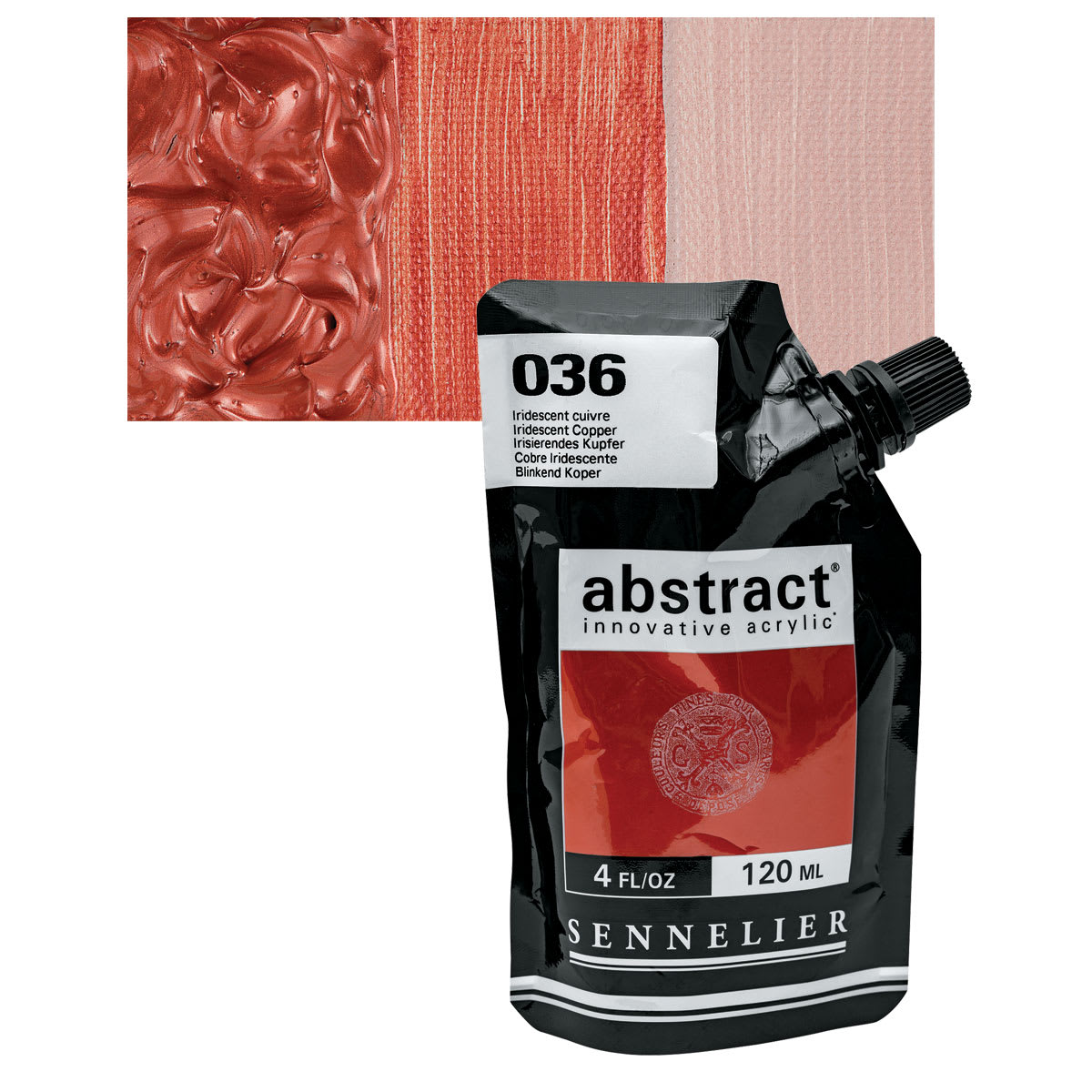 Sennelier Abstract Acrylic - Iridescent Copper, 120 ml pouch and swatch