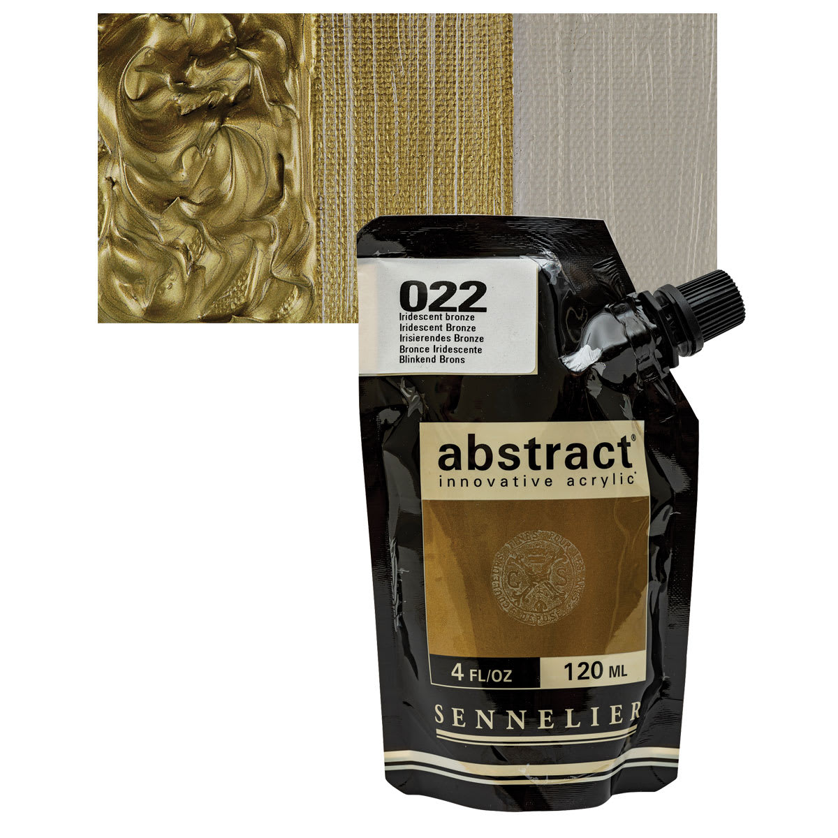 Sennelier Abstract Acrylic - Iridescent Bronze, 120 ml pouch and swatch