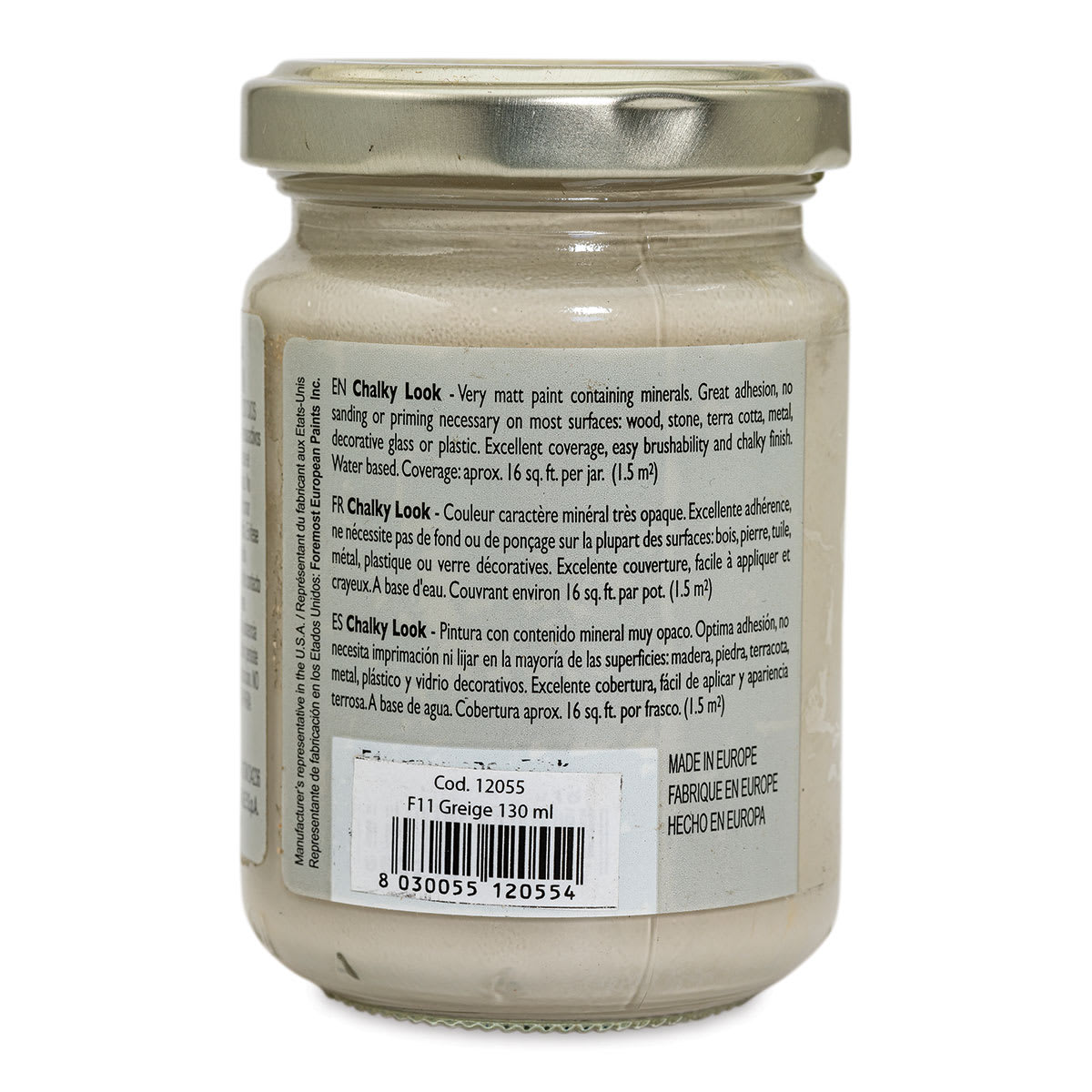 Fleur Chalky Look Paint - Greige, 4.4 oz jar back