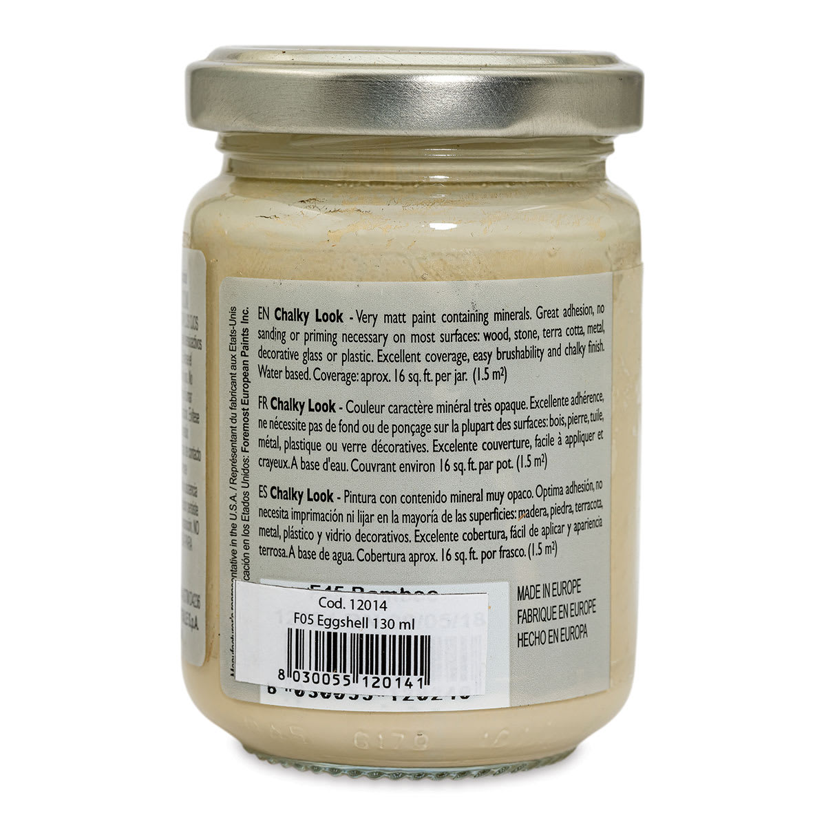 Fleur Chalky Look Paint - Eggshell, 4.4 oz jar back