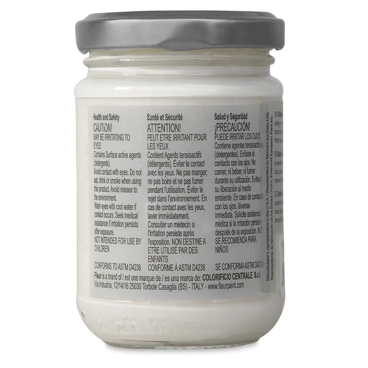 Fleur Chalky Look Paint - Chalk White, 4.4 oz jar back