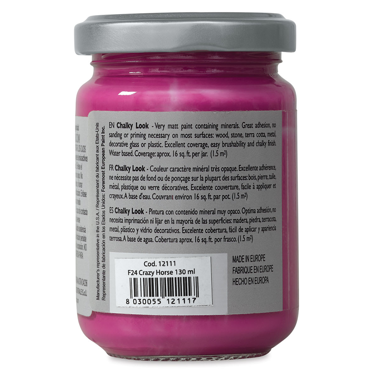 Fleur Chalky Look Paint - Crazy Horse, 4.4 oz jar back