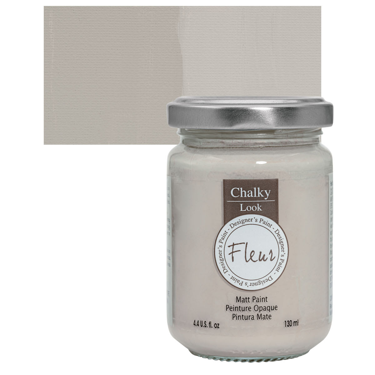 Fleur Chalky Look Paint - Mr. Grey, 4.4 oz jar and swatch