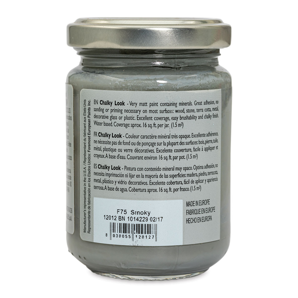 Fleur Chalky Look Paint - Smoky, 4.4 oz jar back