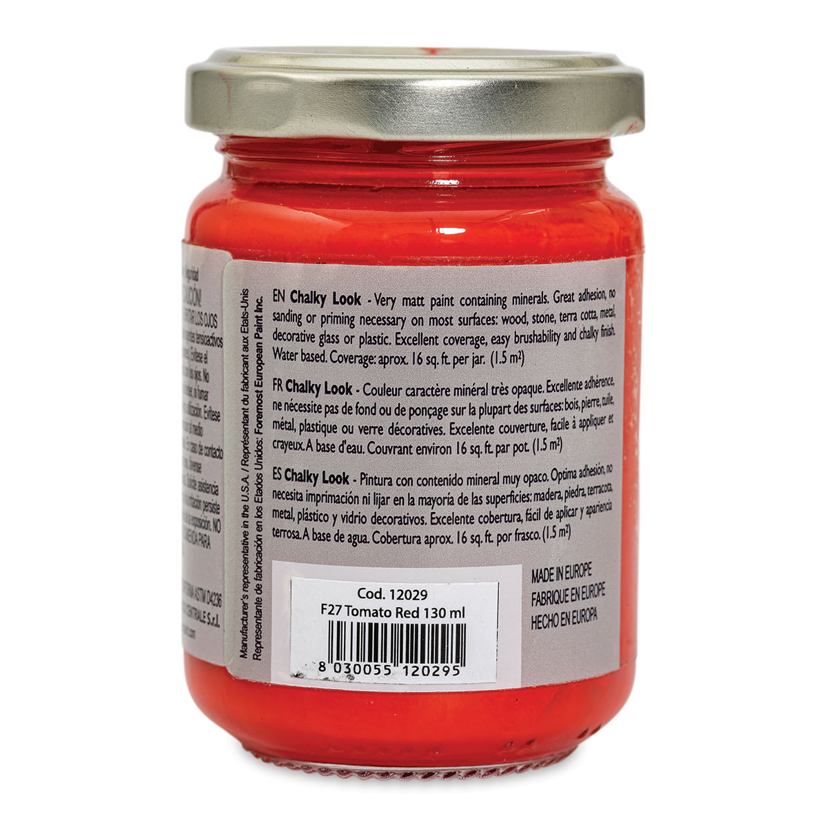 Fleur Chalky Look Paint - Tomato Red, 4.4 oz jar back