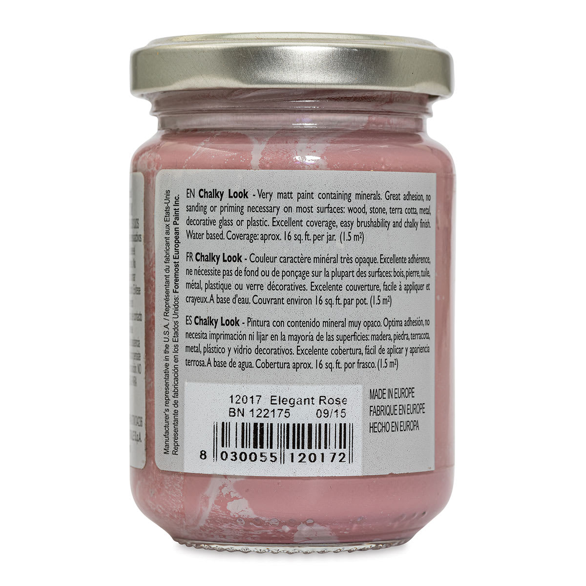 Fleur Chalky Look Paint - Elegant Rose, 4.4 oz jar back