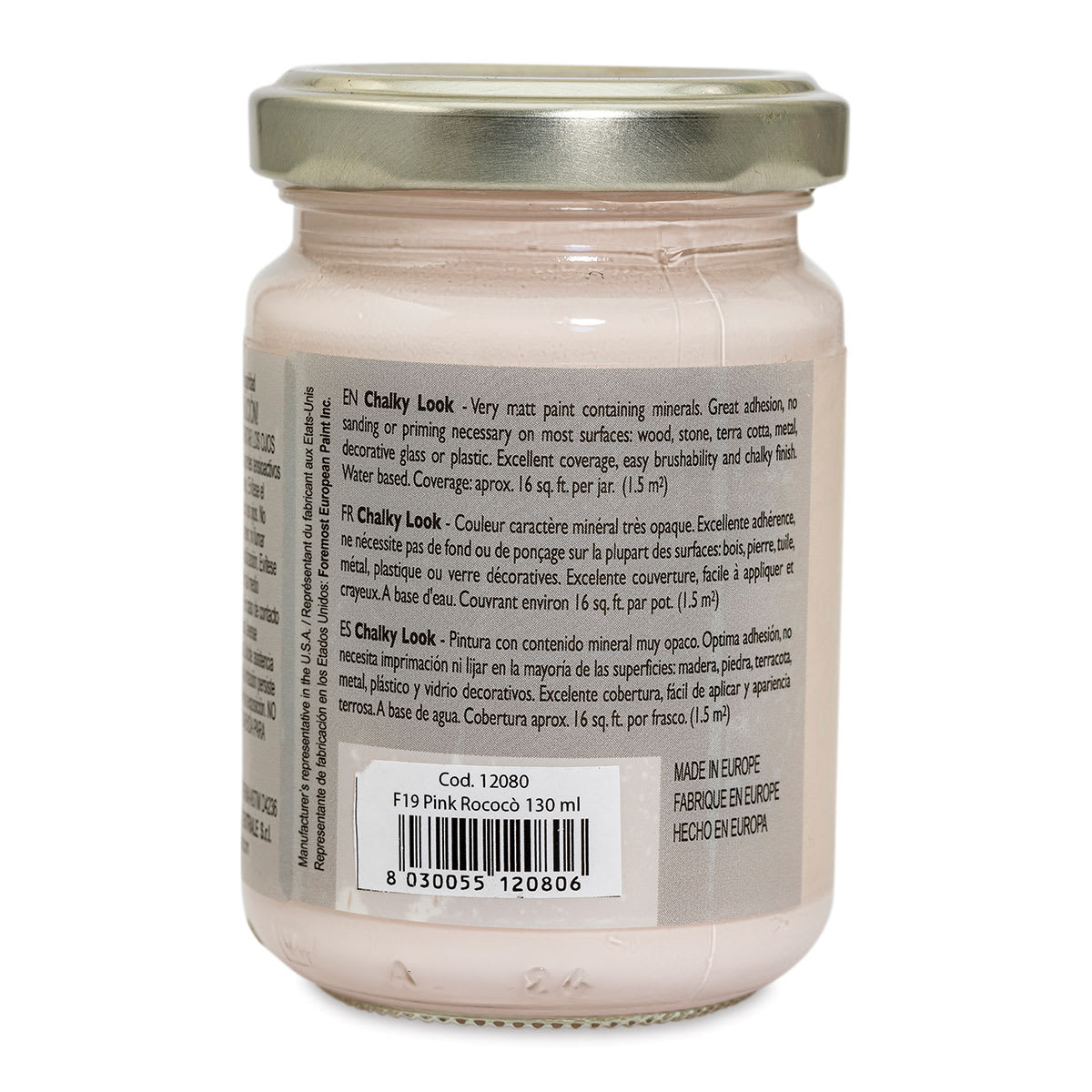 Fleur Chalky Look Paint - Pink Rococo, 4.4 oz jar back