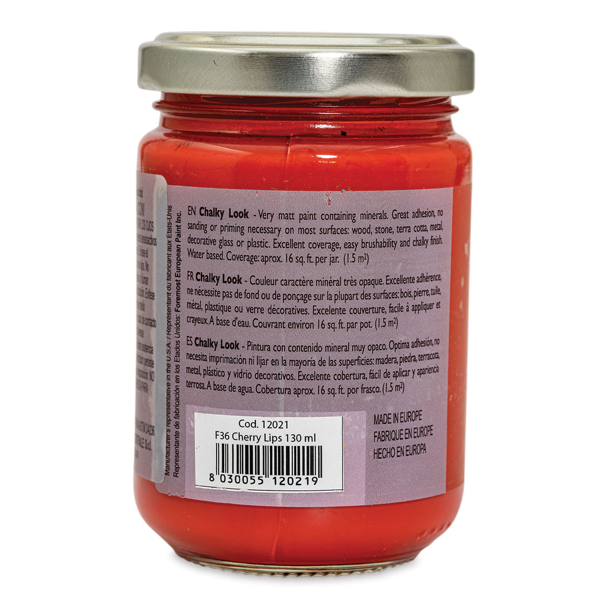 Fleur Chalky Look Paint - Cherry Lips, 4.4 oz jar back