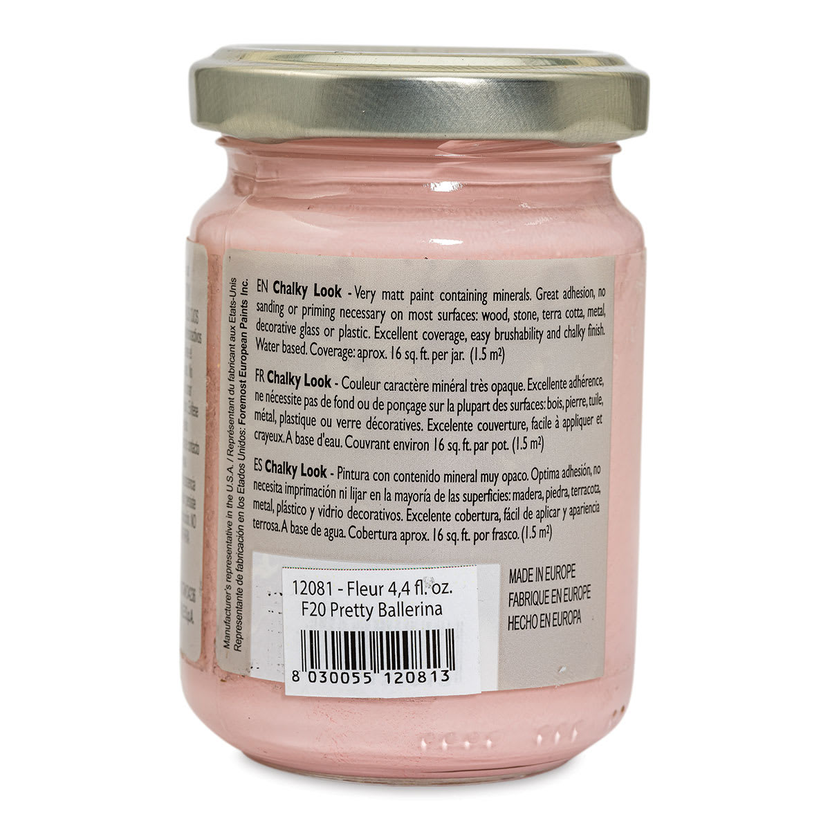 Fleur Chalky Look Paint - Pretty Ballerina, 4.4 oz jar back