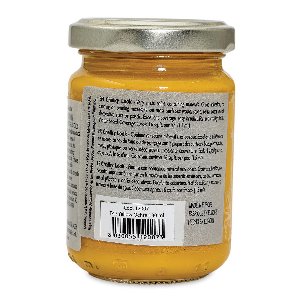 Fleur Chalky Look Paint - Yellow Ochre, 4.4 oz jar back