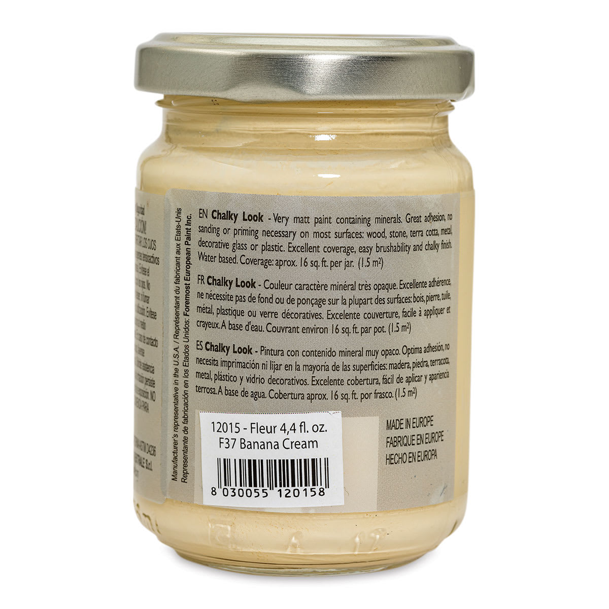 Fleur Chalky Look Paint - Banana Cream, 4.4 oz jar back