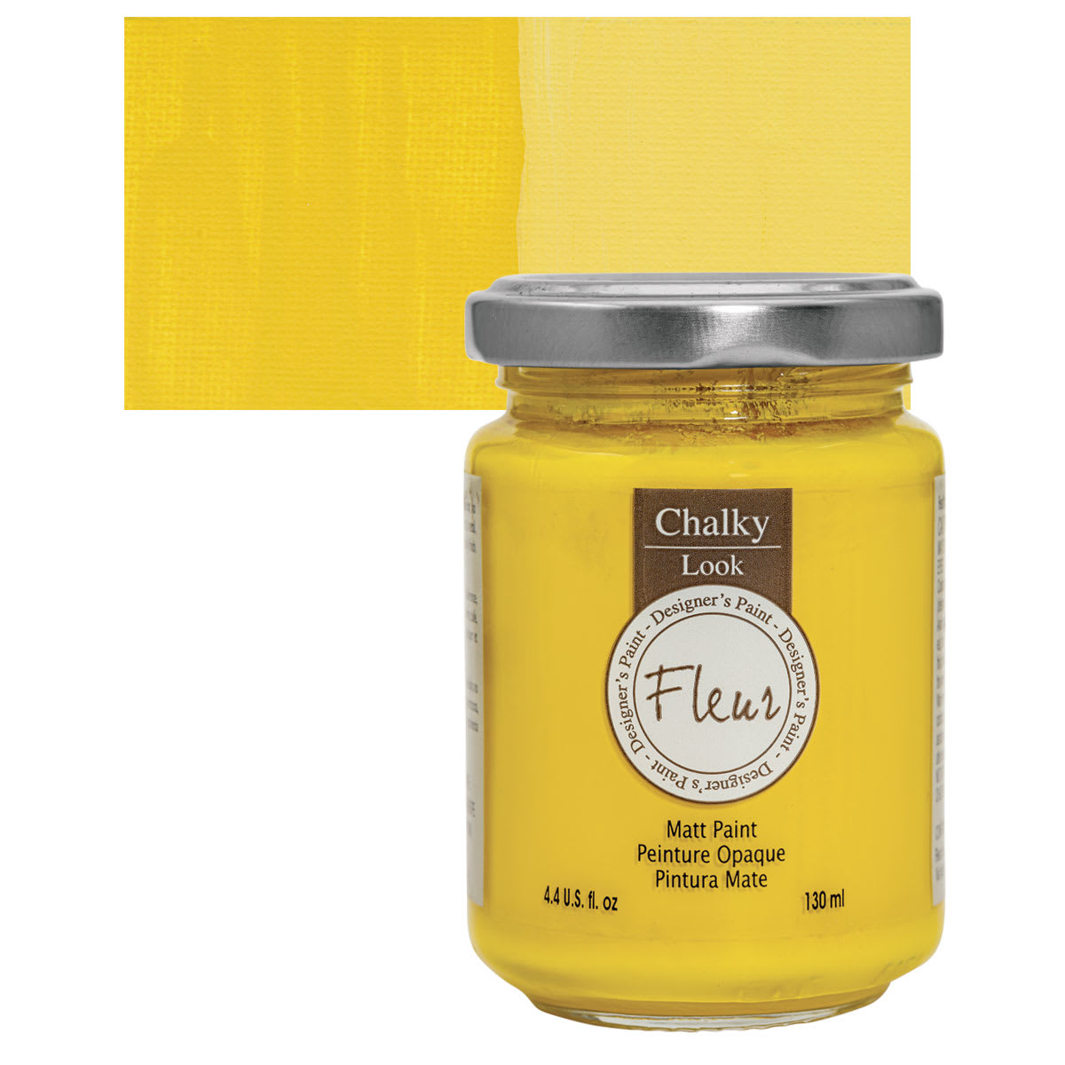 Fleur Chalky Look Paint - Primary Yellow, 4.4 oz jar and swatch