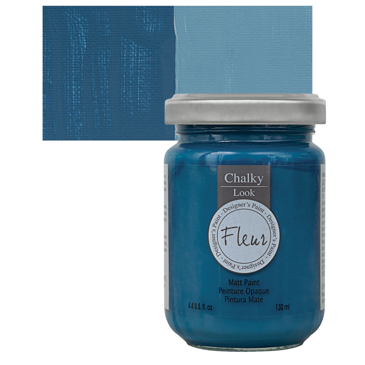 Fleur Chalky Look Paint - Nelson Blue, 4.4 oz jar and swatch