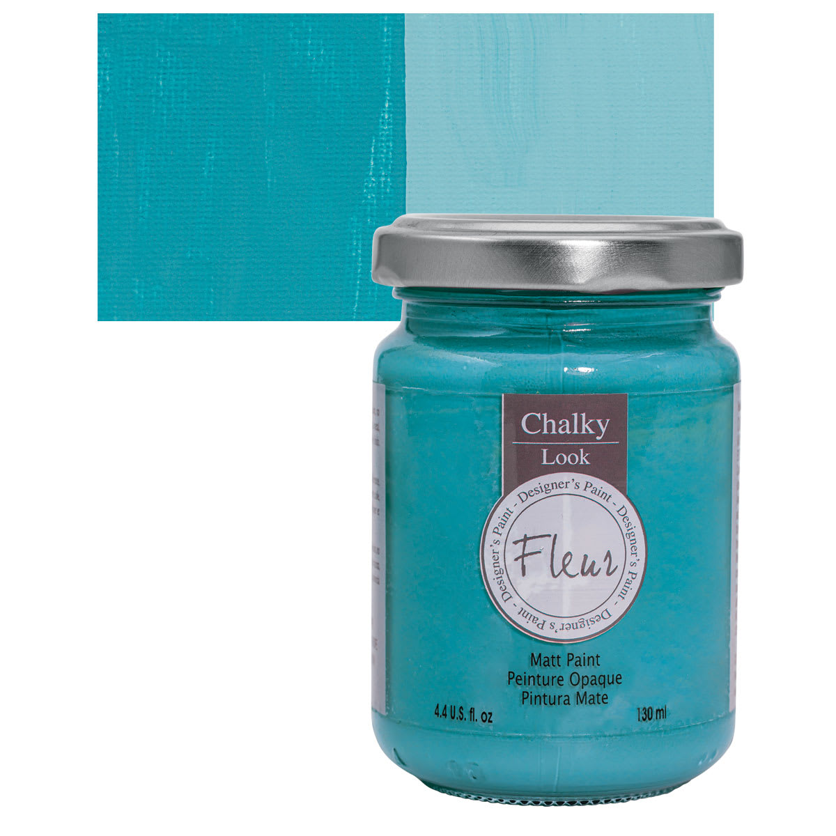 Fleur Chalky Look Paint - Malaysia Blue, 4.4 oz jar and swatch