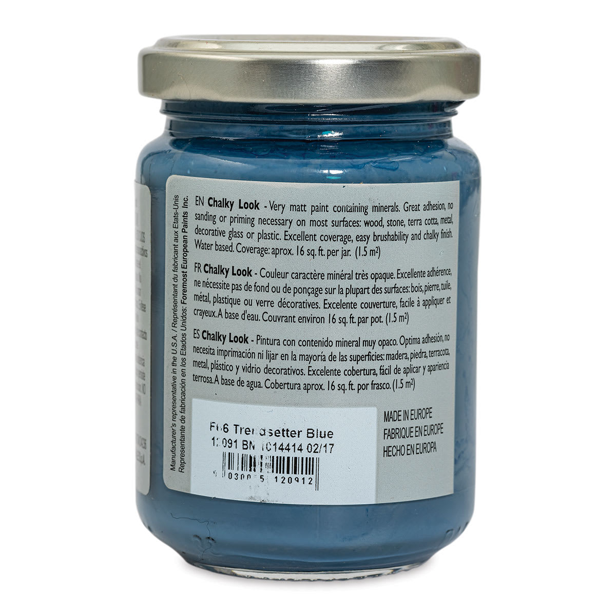 Fleur Chalky Look Paint - Trendsetter Blue, 4.4 oz jar back