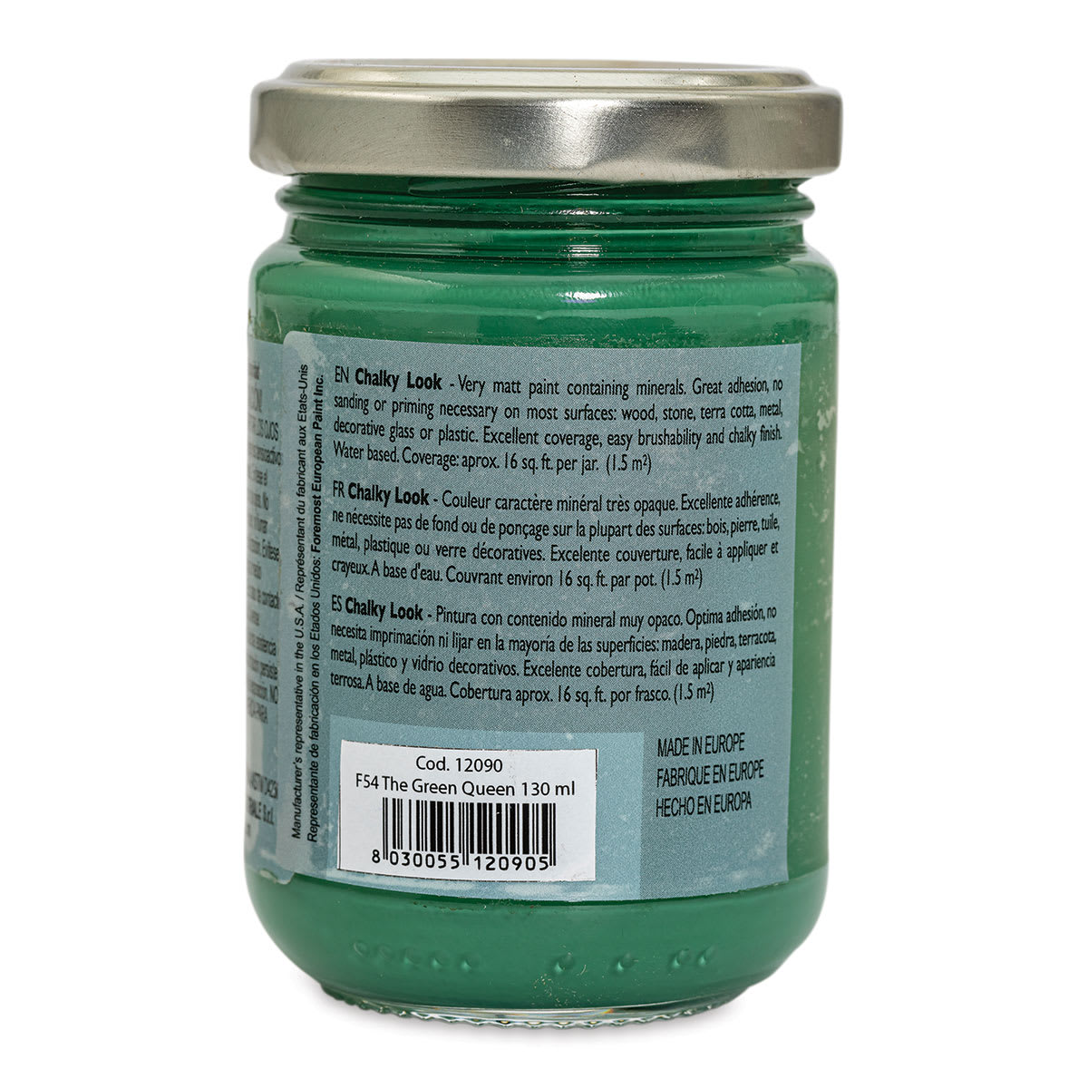 Fleur Chalky Look Paint - The Green Queen, 4.4 oz jar back