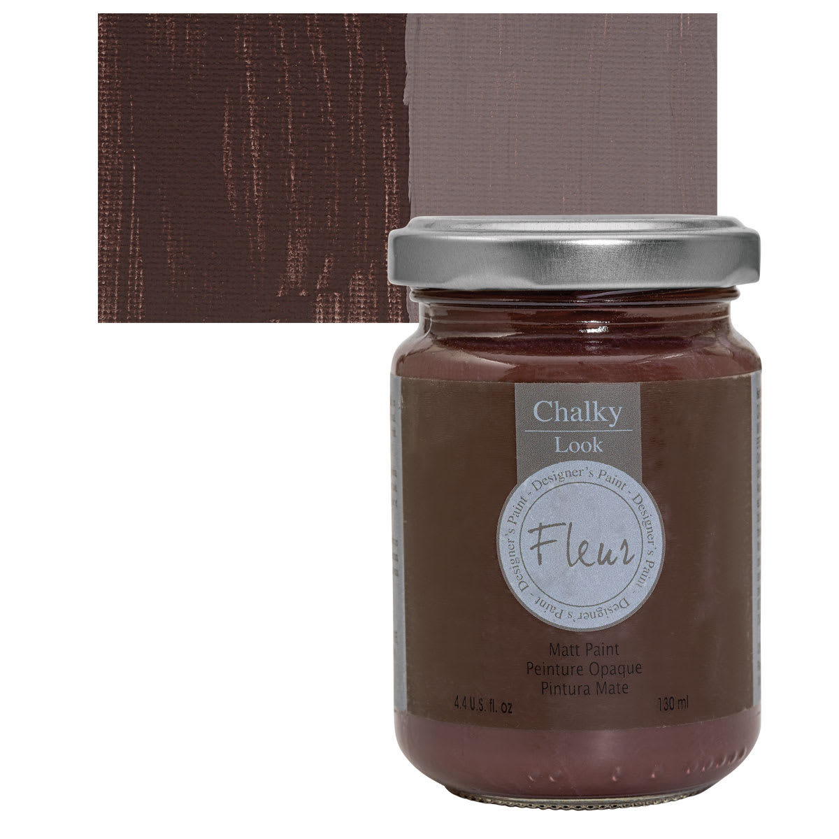 Fleur Chalky Look Paint - Burnt Umber, 4.4 oz jar and swatch