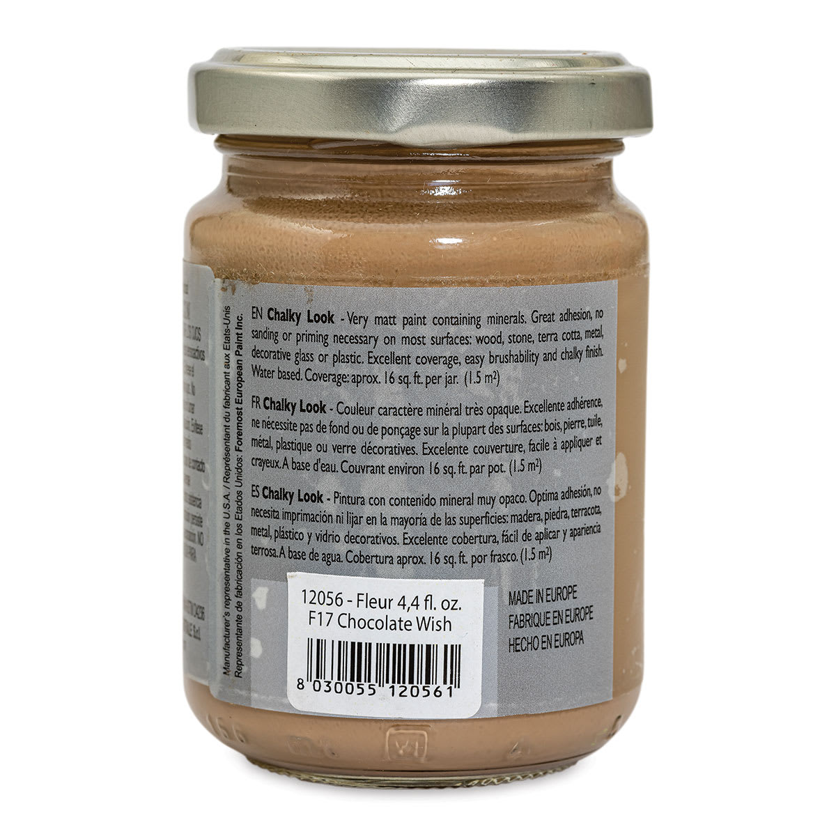 Fleur Chalky Look Paint - Chocolate Wish, 4.4 oz jar back