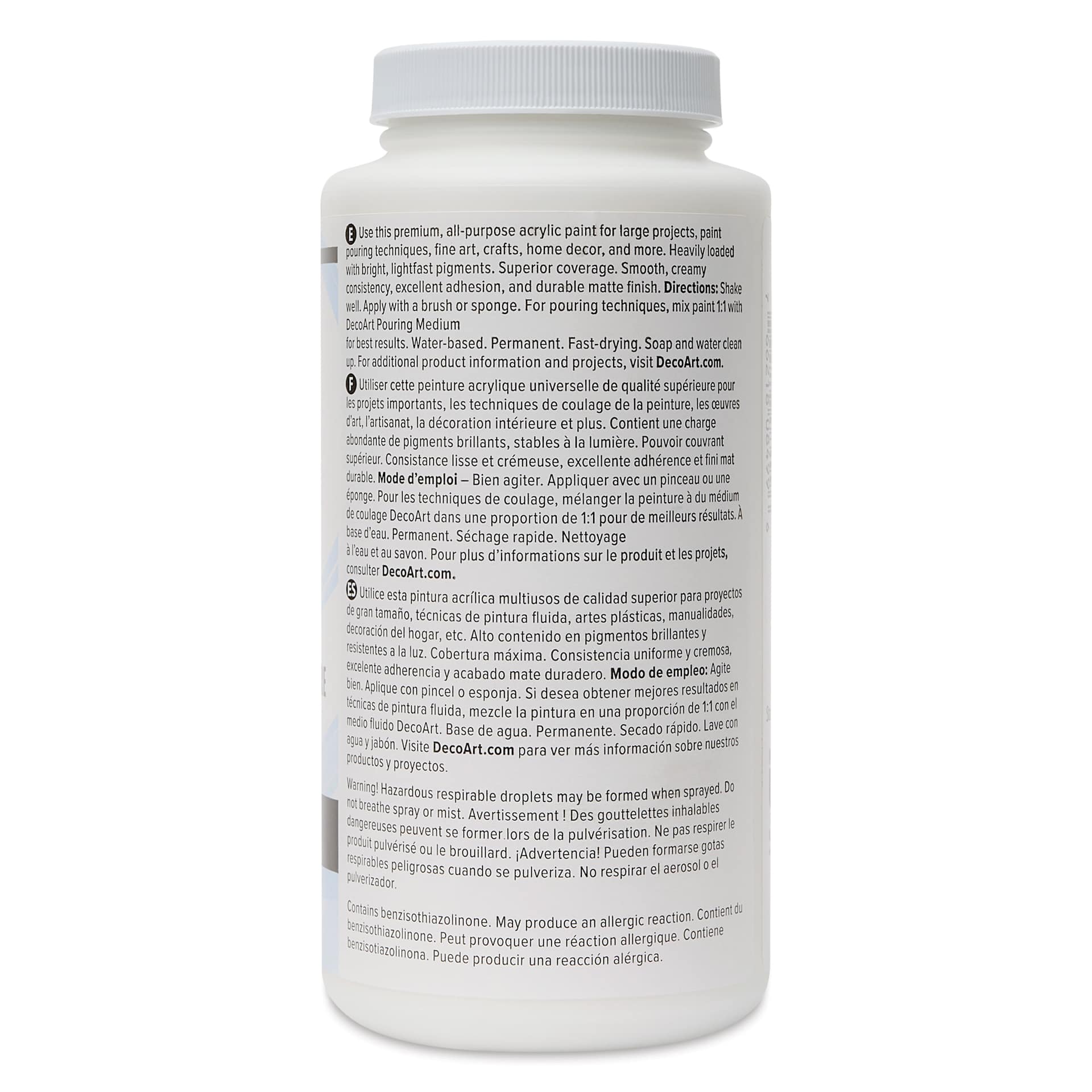 Back of DecoArt Americana Acrylic Paint - Snow (Titanium) White, 16 oz bottle