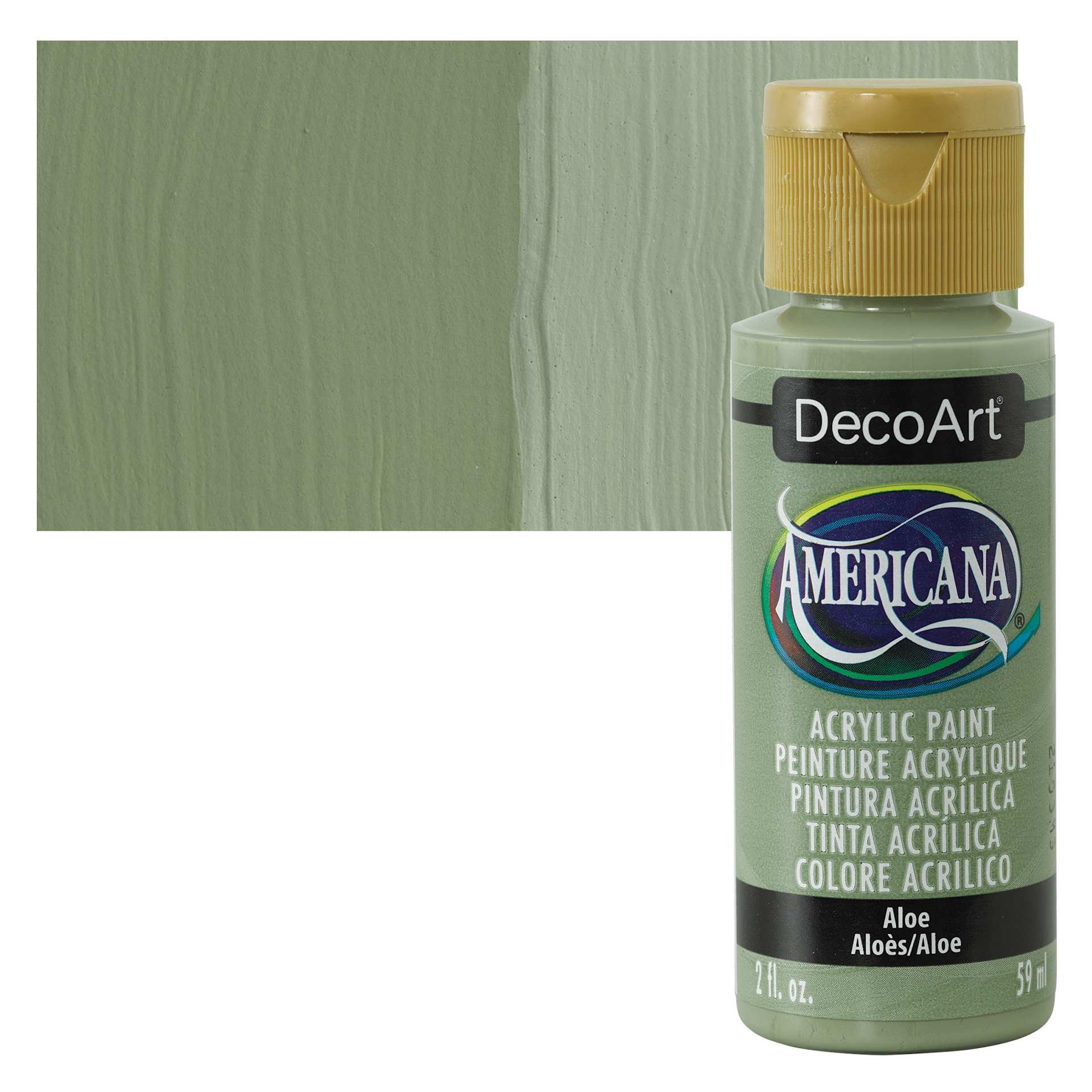 DecoArt Americana Acrylic Paint - Aloe, 2 oz bottle and swatch