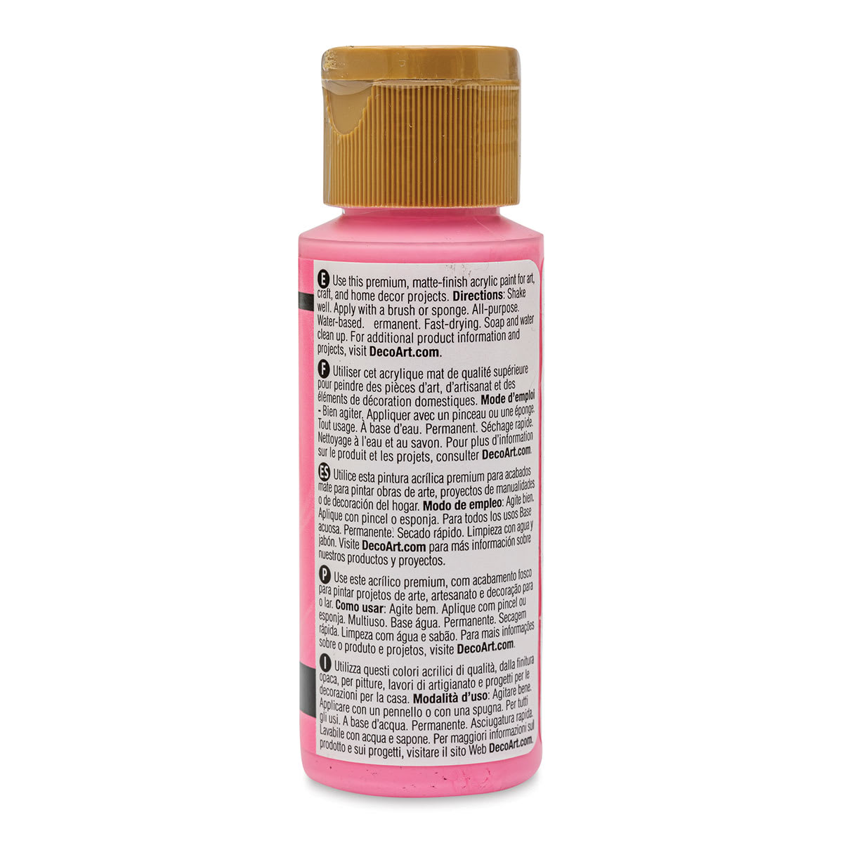 DecoArt Americana Acrylic Paint - Bubblegum Pink, 2 oz (Back of bottle)