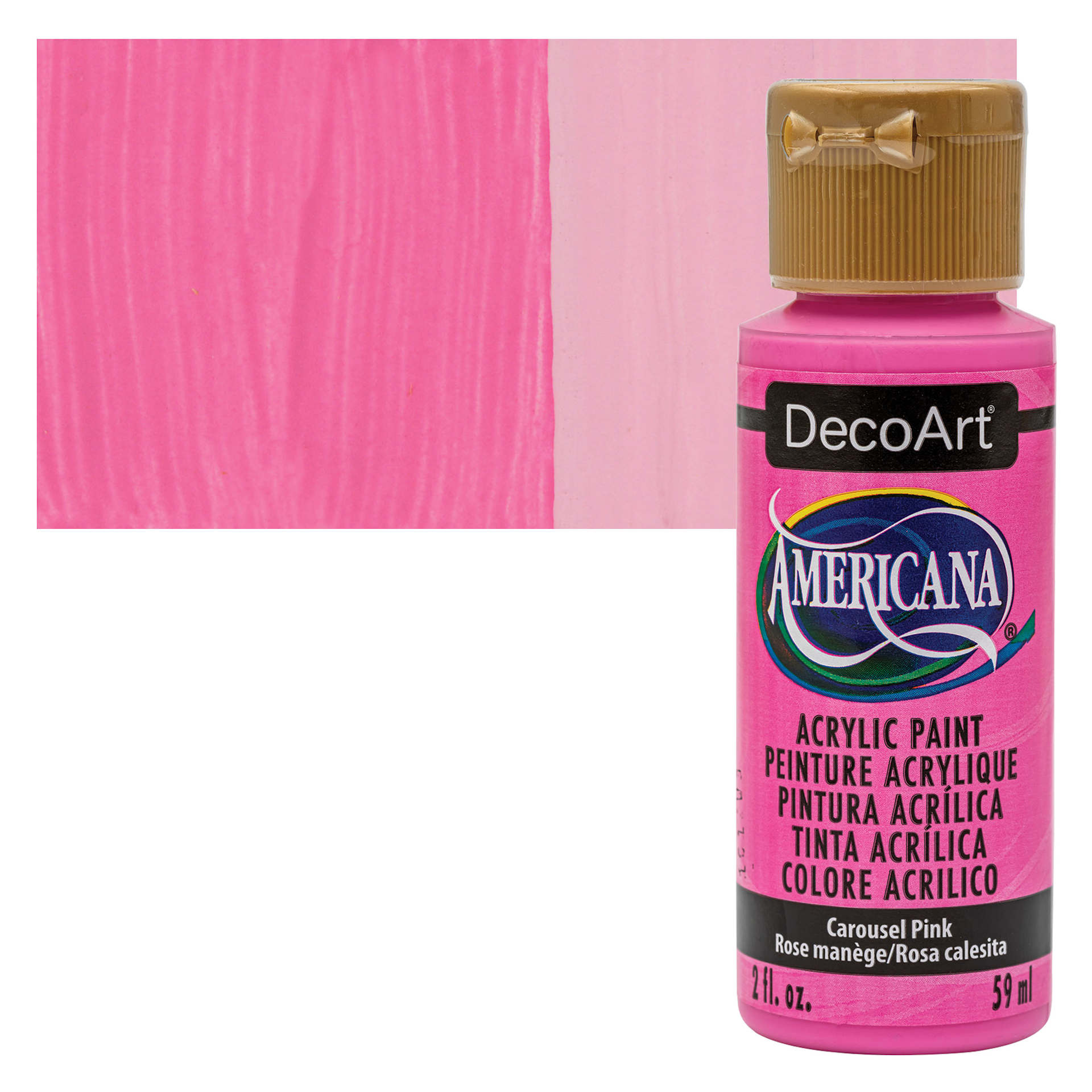 DecoArt Americana Acrylic Paint - Carousel Pink, 2 oz bottle and swatch