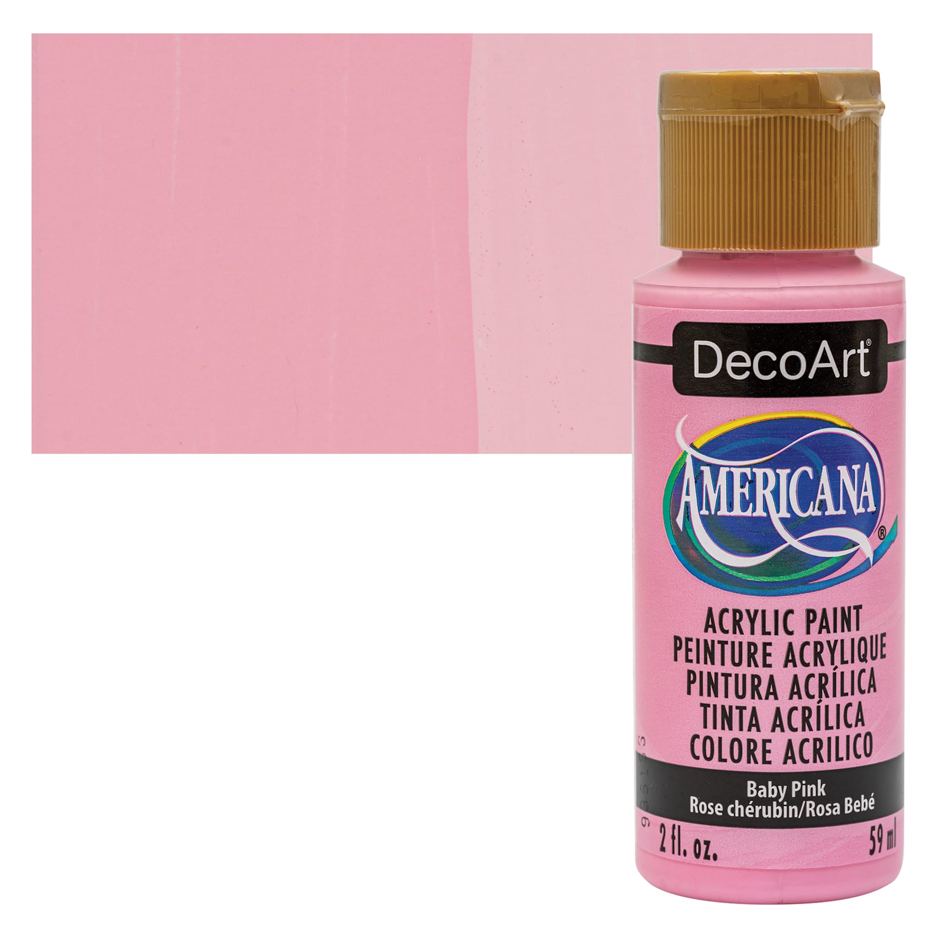DecoArt Americana Acrylic Paint - Baby Pink, 2 oz bottle and swatch