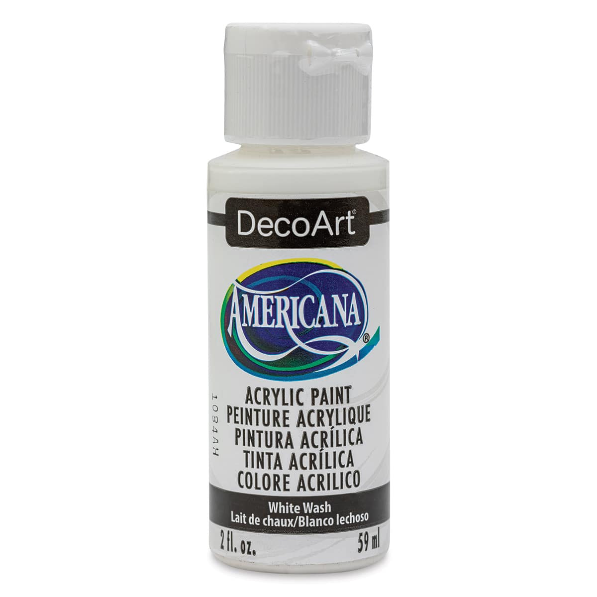 DecoArt Americana Acrylic Paint - White Wash, 2 oz (Front of bottle)