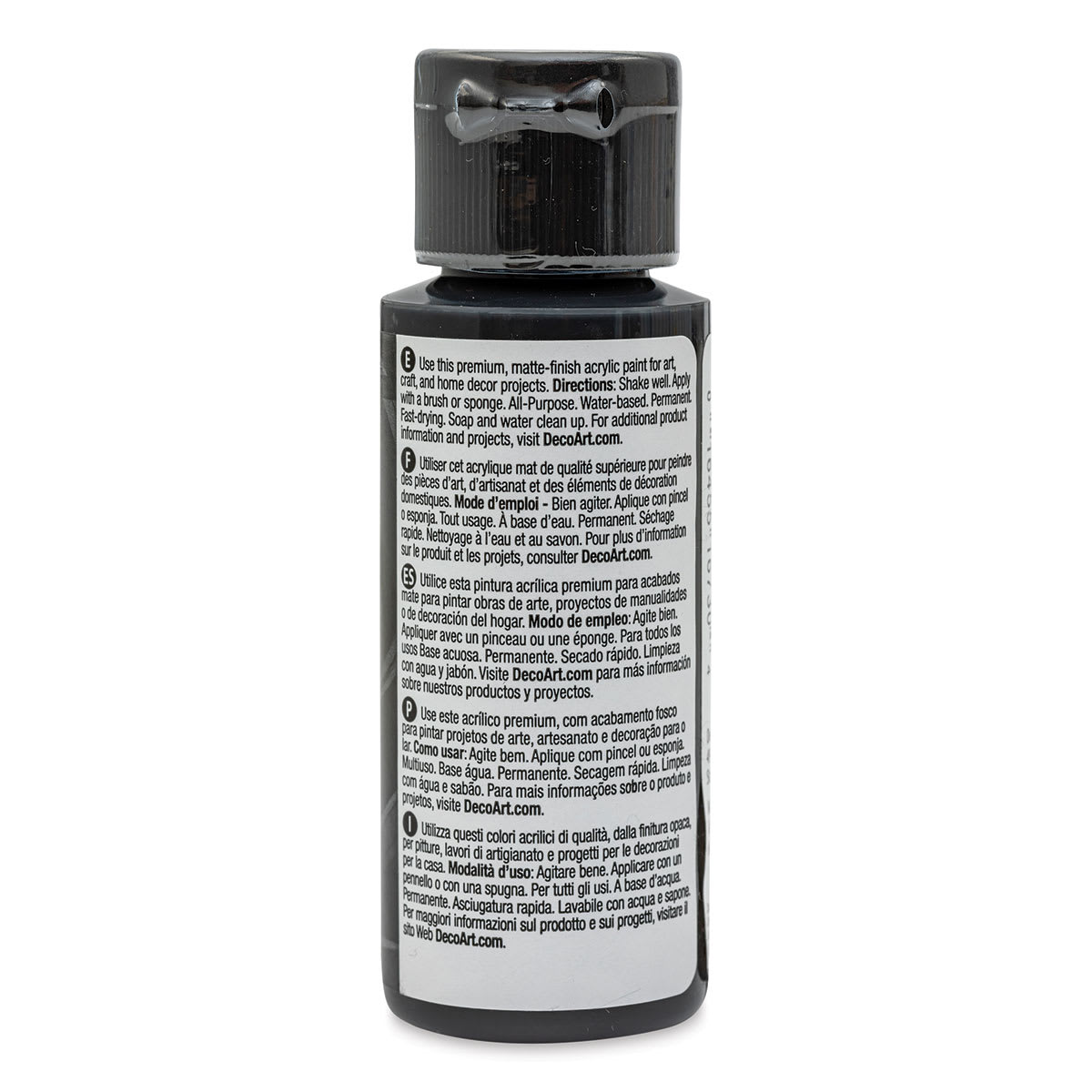 DecoArt Americana Acrylic Paint - Lamp (Ebony) Black, 2 oz (Back of bottle)