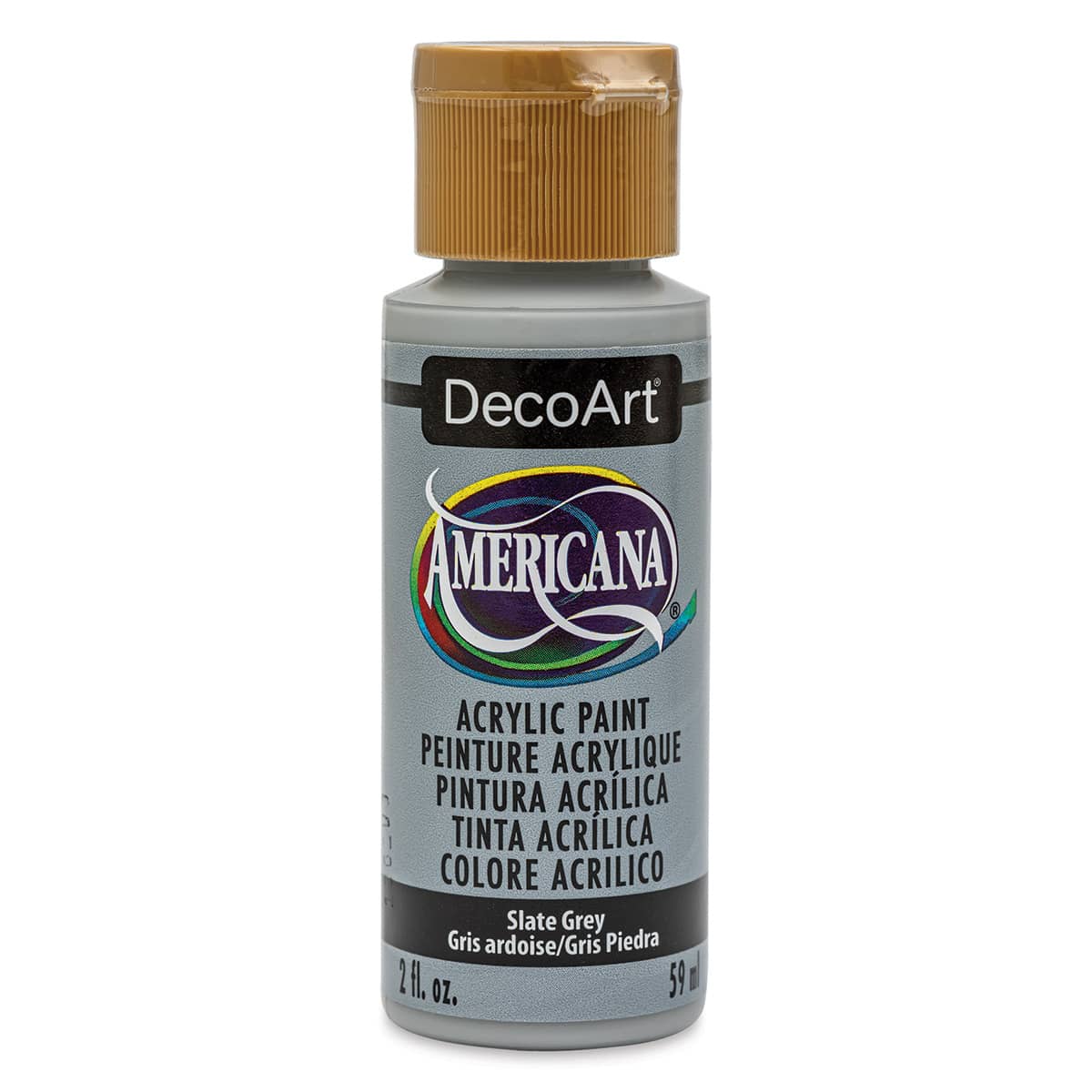 DecoArt Americana Acrylic Paint - Slate Gray, 2 oz (Front of bottle)