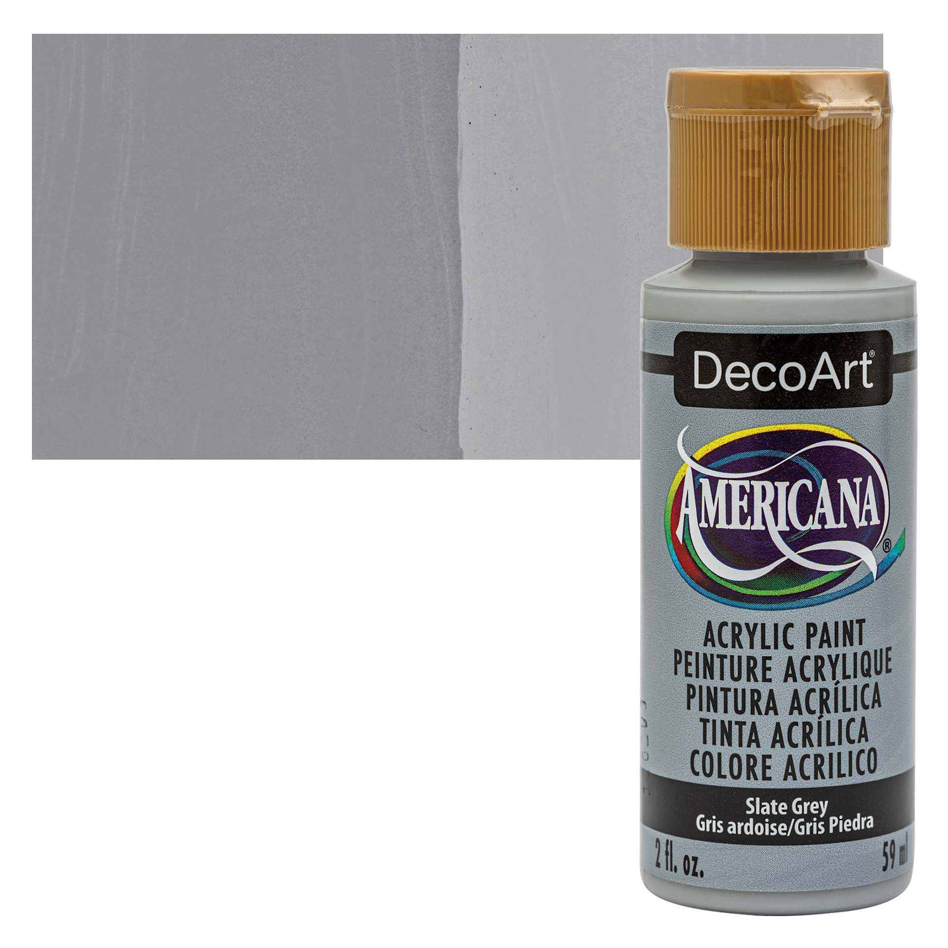 DecoArt Americana Acrylic Paint - Slate Gray, 2 oz bottle and swatch