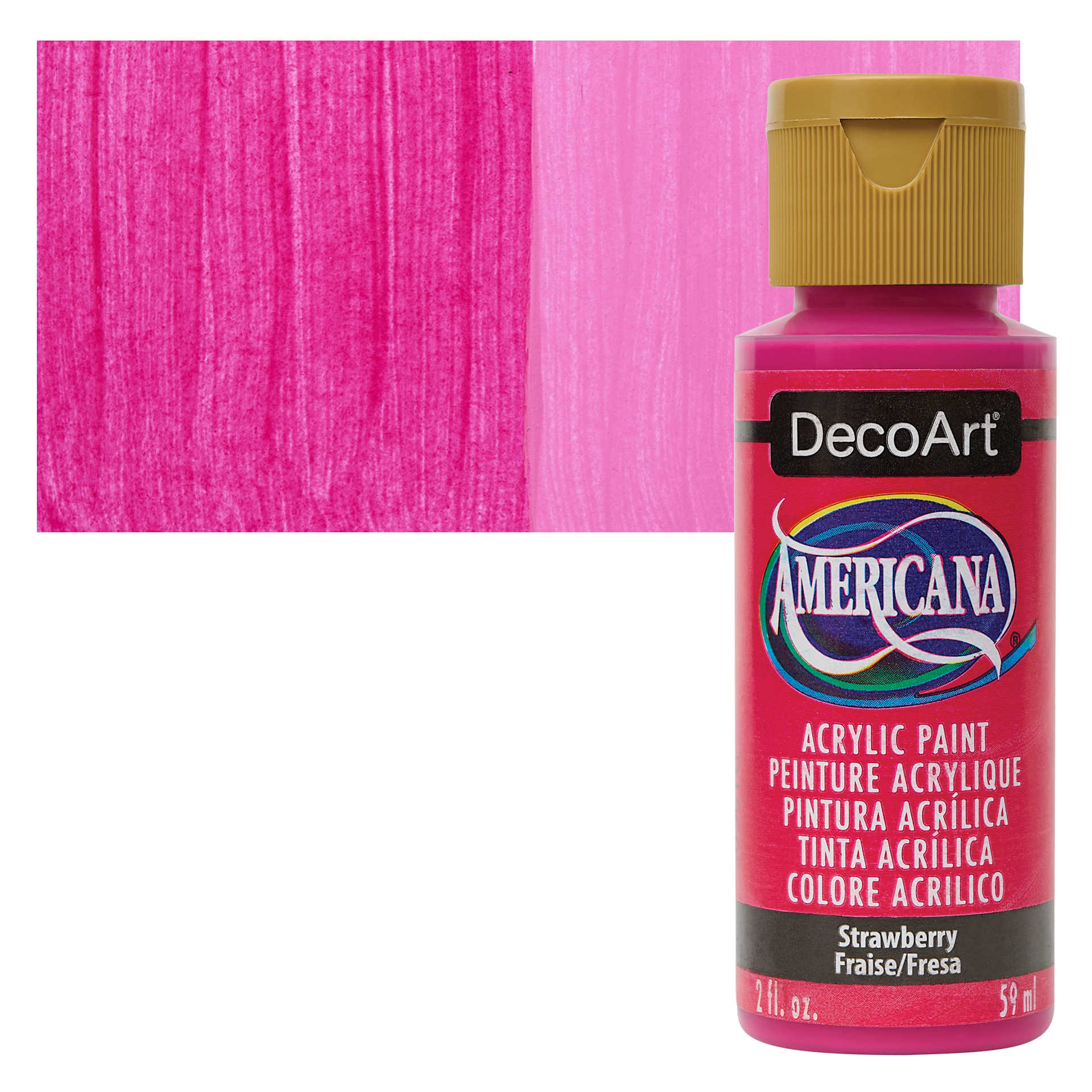 DecoArt Americana Acrylic Paint - Strawberry, 2 oz bottle and swatch