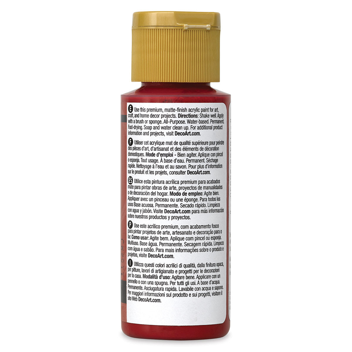 DecoArt Americana Acrylic Paint - Cherry Red, 2 oz (Back of bottle)