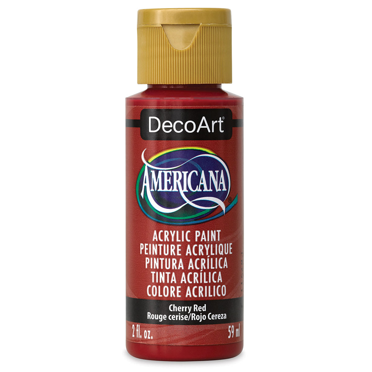 DecoArt Americana Acrylic Paint - Cherry Red, 2 oz (Front of bottle)