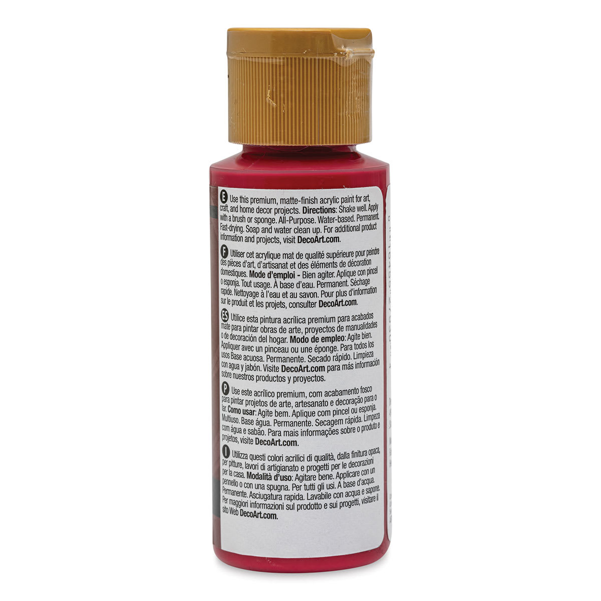 DecoArt Americana Acrylic Paint - Alizarin Crimson (Transparent), 2 oz (Back of bottle)