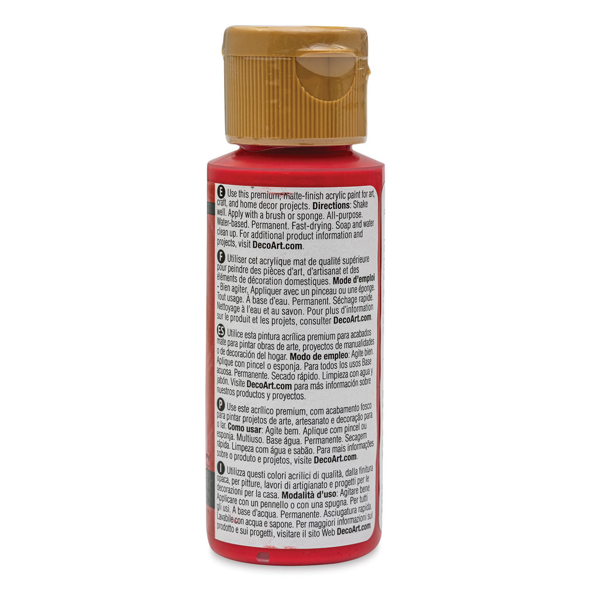 DecoArt Americana Acrylic Paint - Santa Red, 2 oz (Back of bottle)
