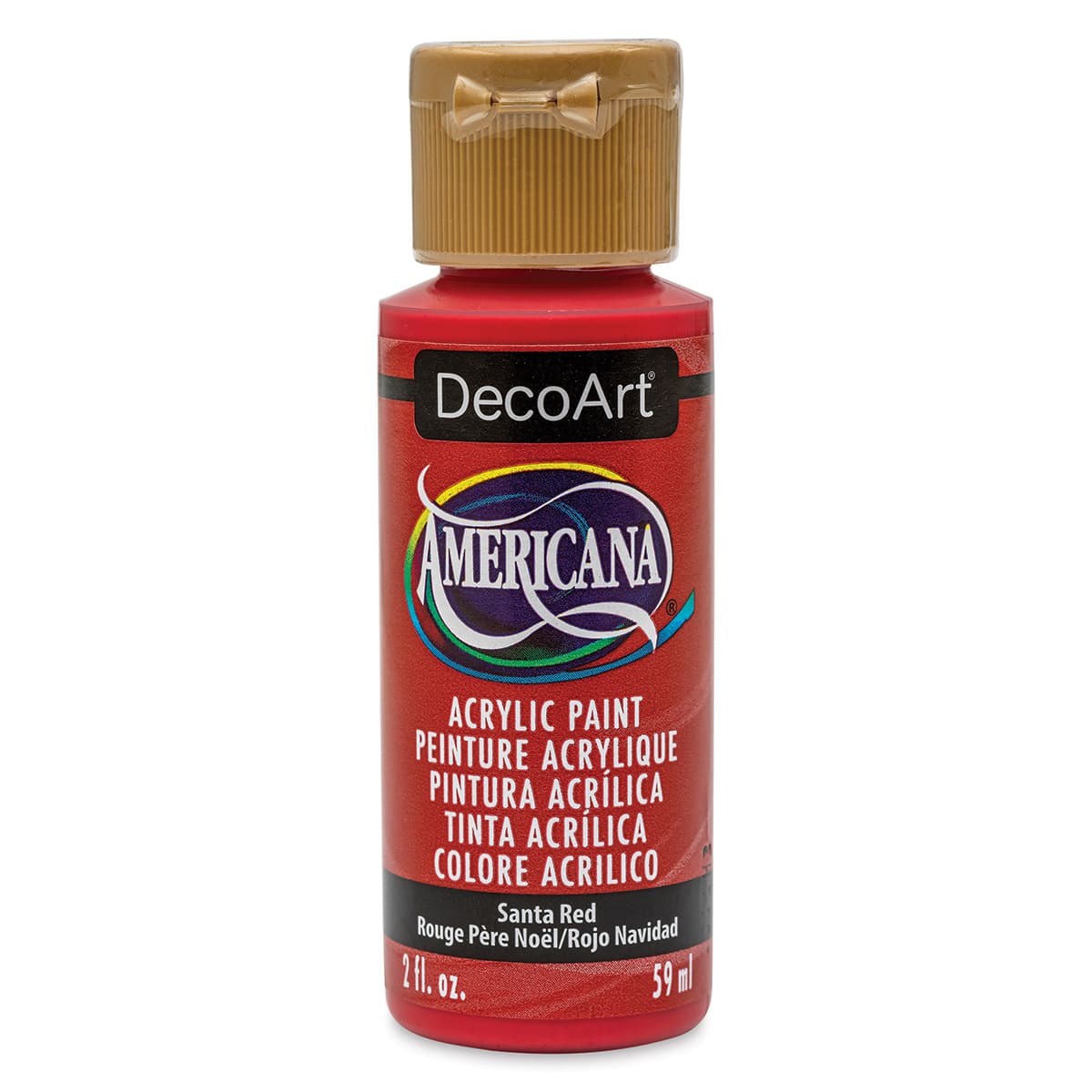 DecoArt Americana Acrylic Paint - Santa Red, 2 oz (Front of bottle)