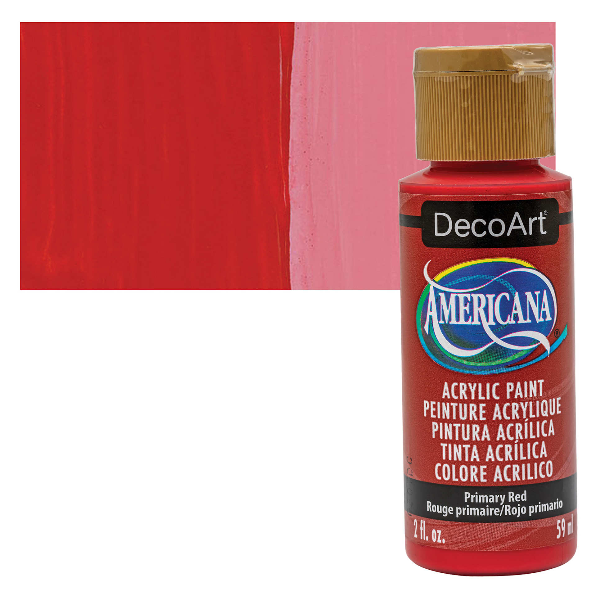 DecoArt Americana Acrylic Paint - Primary Red, 2 oz bottle and swatch