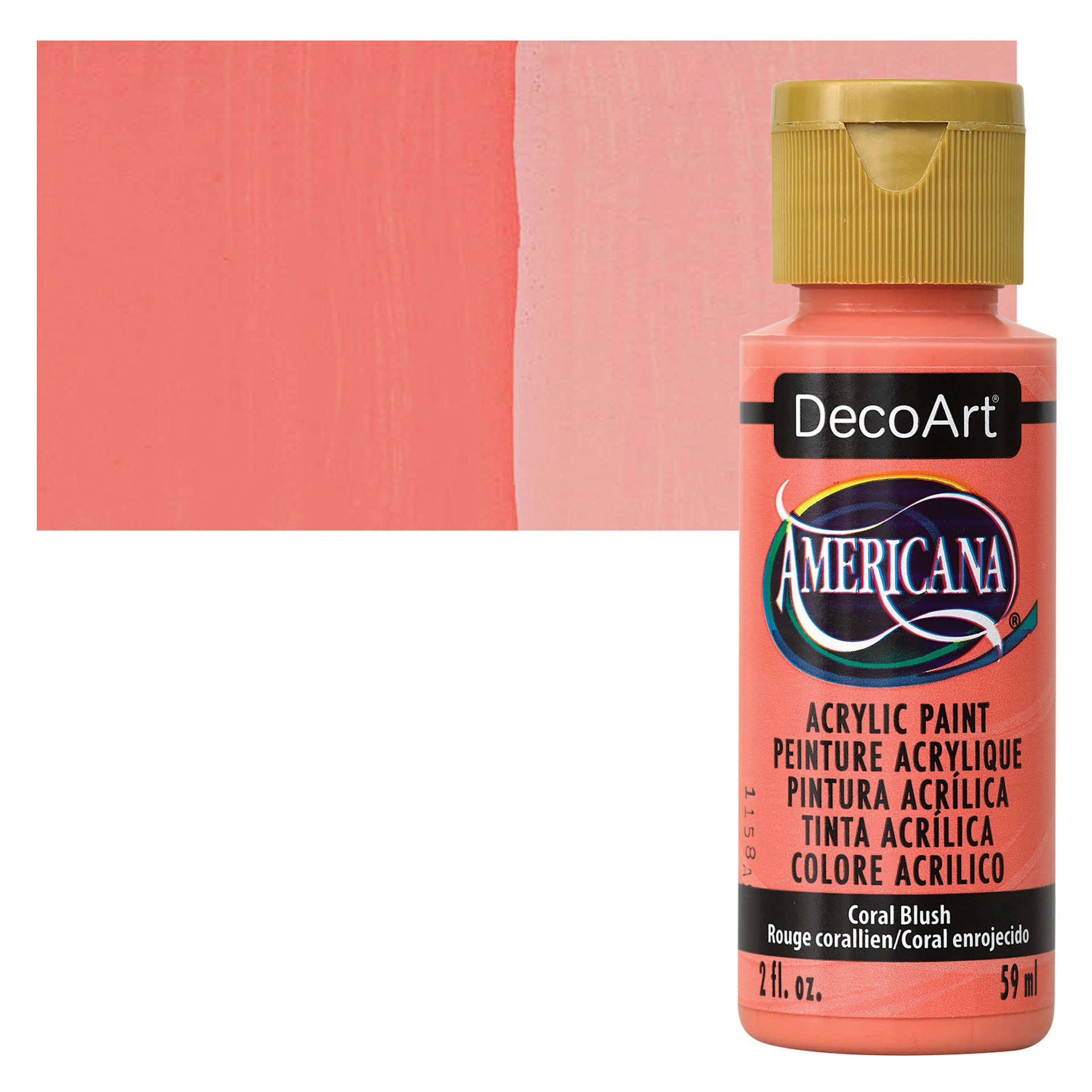 DecoArt Americana Acrylic Paint - Coral Blush bottle and swatch