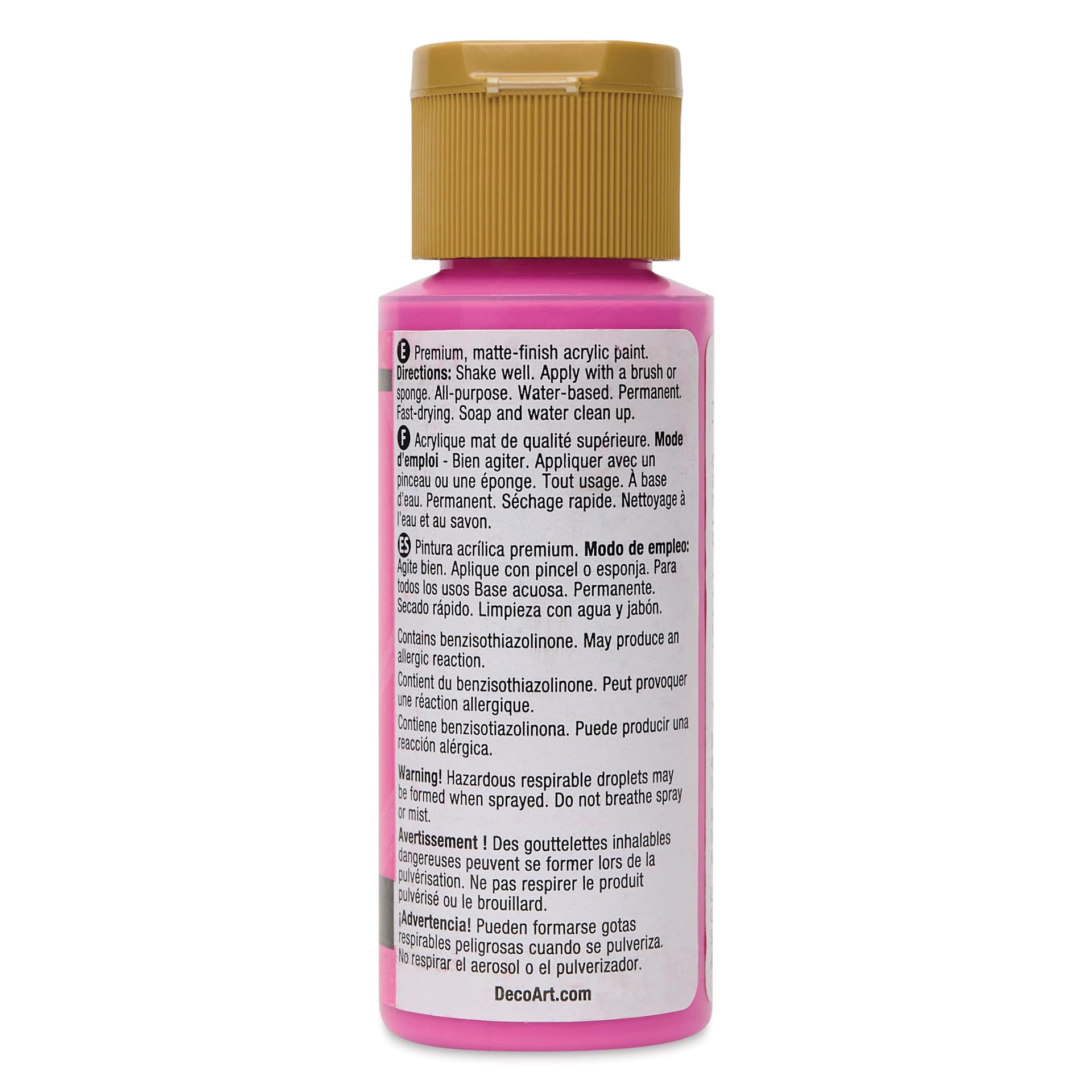 Back of DecoArt Americana Acrylic Paint - Fuchsia Pop, 2 oz bottle