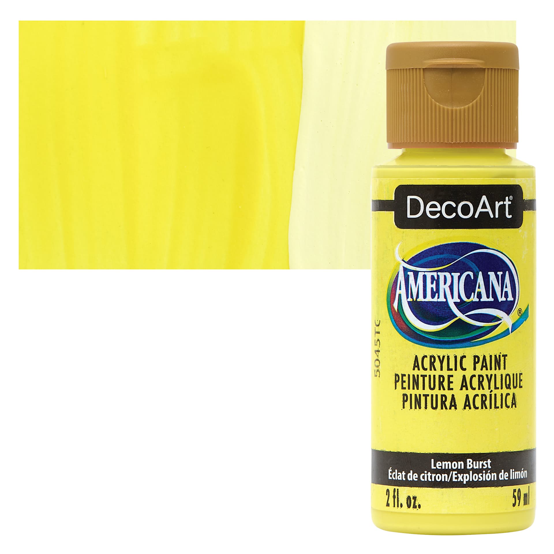 DecoArt Americana Acrylic Paint - Lemon Burst, 2 oz bottle and swatch