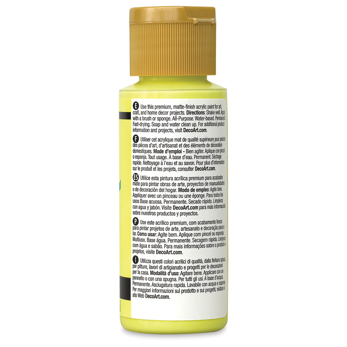 DecoArt Americana Acrylic Paint - Lemon Yellow, 2 oz (Back of bottle)
