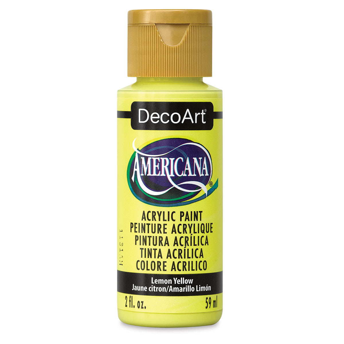 DecoArt Americana Acrylic Paint - Lemon Yellow, 2 oz (Front of bottle)