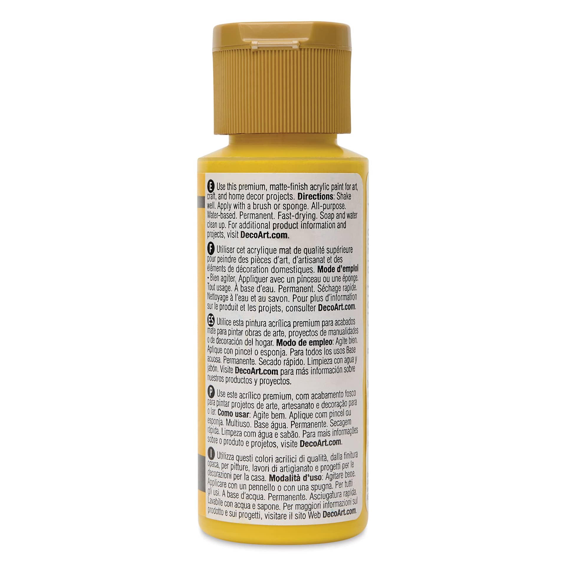 Back of DecoArt Americana Acrylic Paint - Golden Yellow, 2 oz bottle