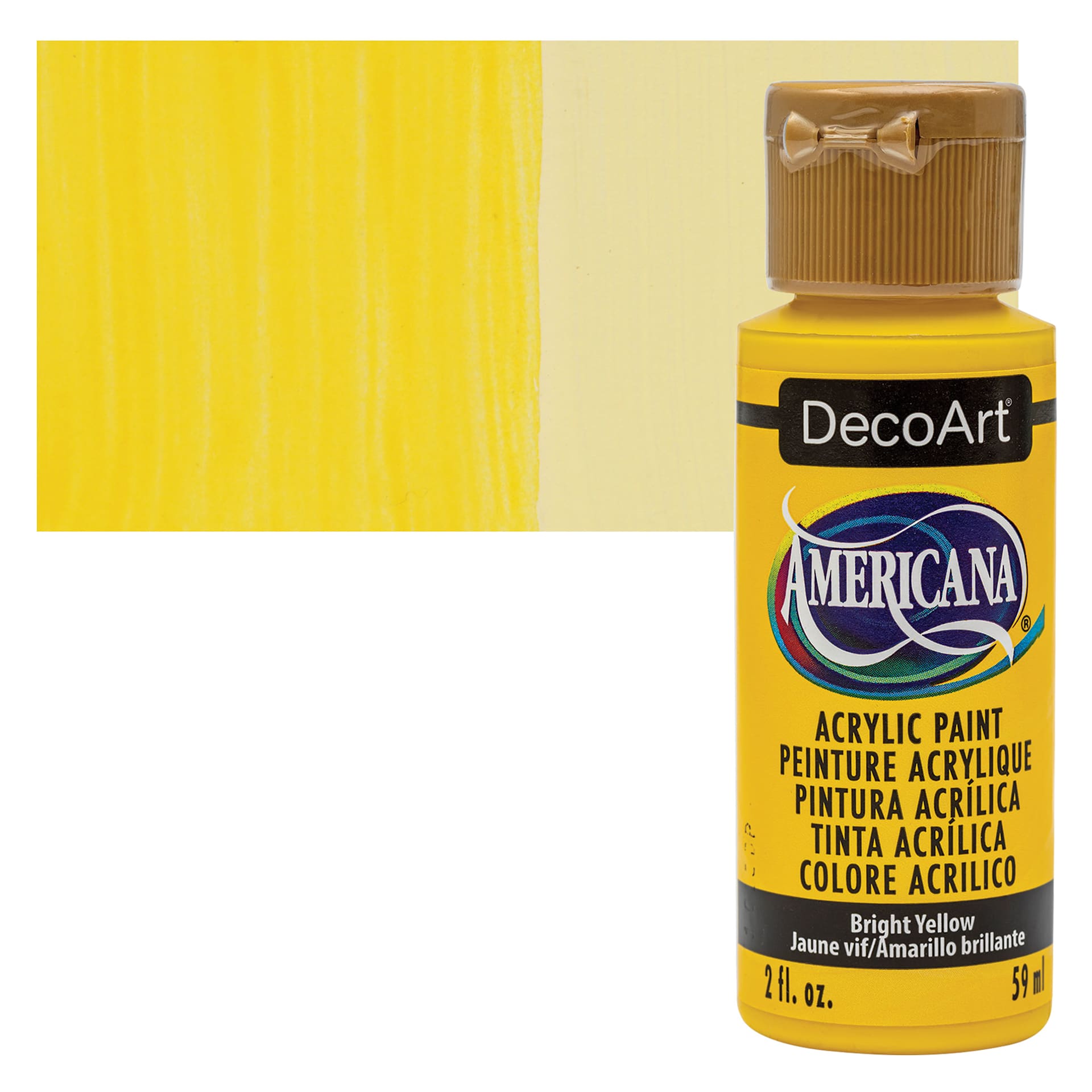 DecoArt Americana Acrylic Paint - Bright Yellow, 2 oz bottle and swatch