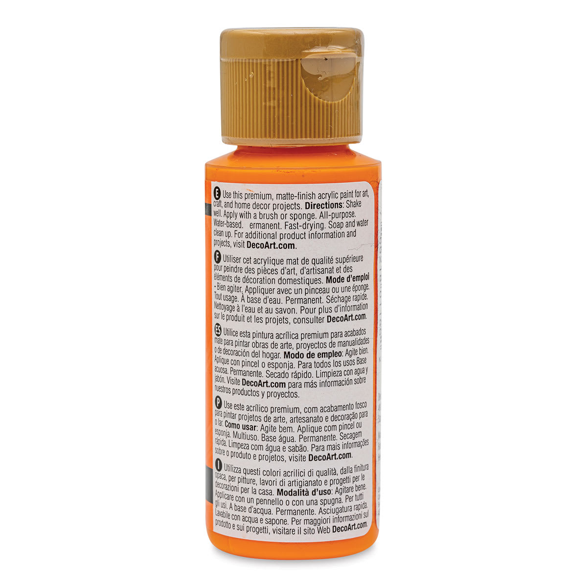 DecoArt Americana Acrylic Paint - Bright Orange, 2 oz (Back of bottle)