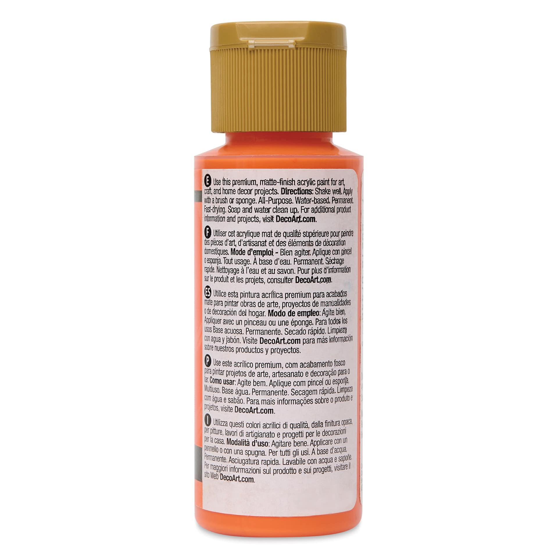 Back of DecoArt Americana Acrylic Paint - Orange Flame, 2 oz bottle
