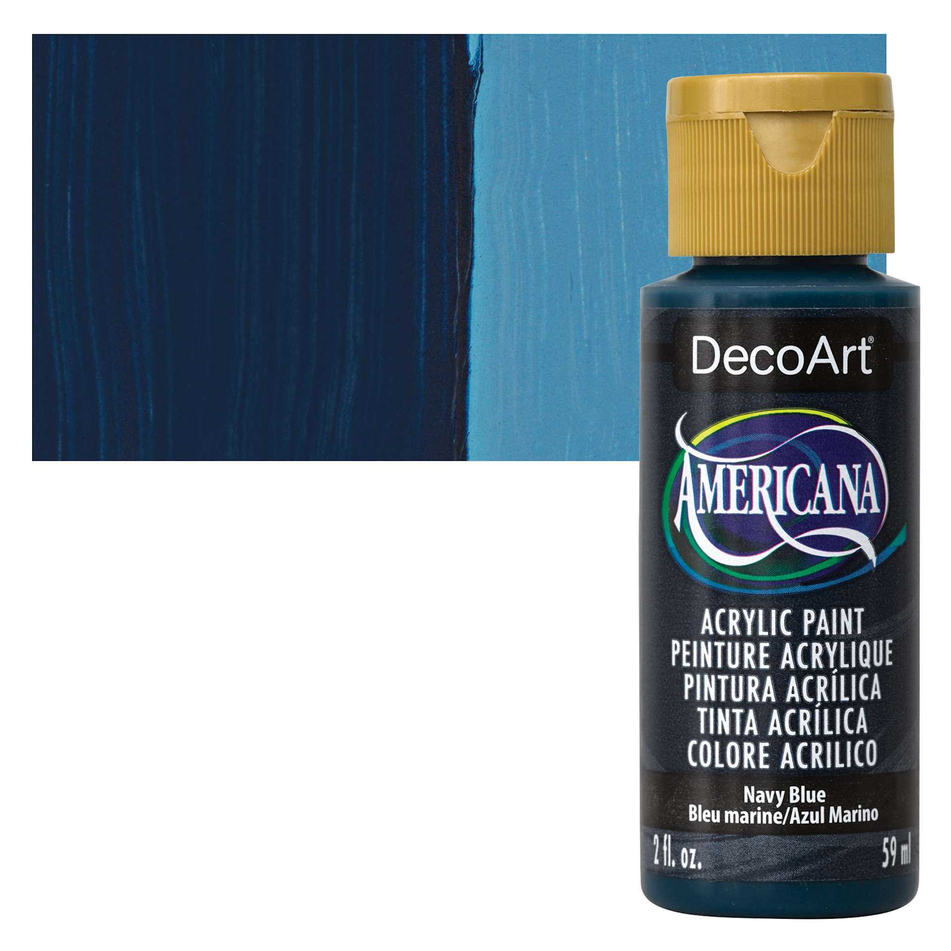 DecoArt Americana Acrylic Paint - Navy Blue, 2 oz bottle and swatch