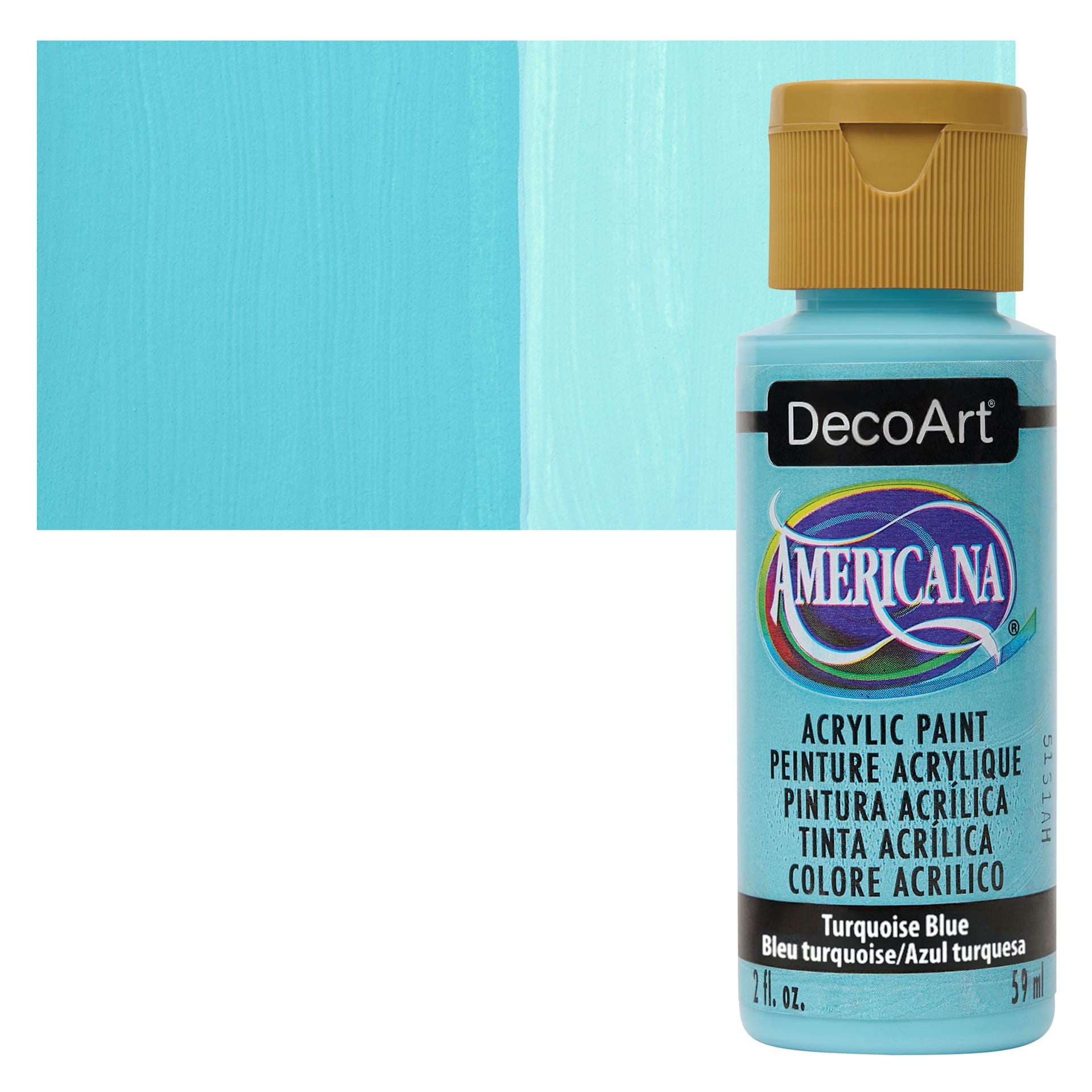 DecoArt Americana Acrylic Paint - Turquoise Blue, 2 oz bottle and swatch